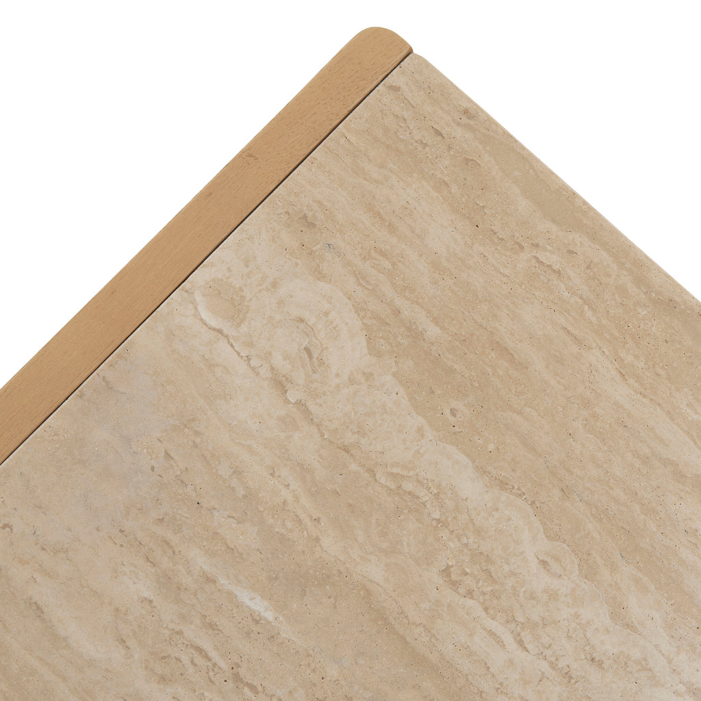 55cm Travertine Top Bedside Table - Creme Ash