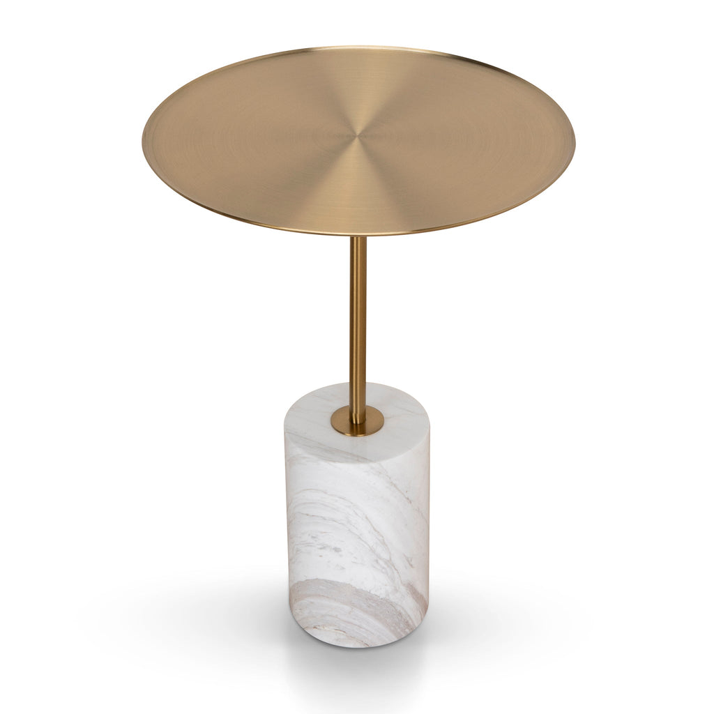 45cm Brushed Gold Capri Side Table - Carrara Marble