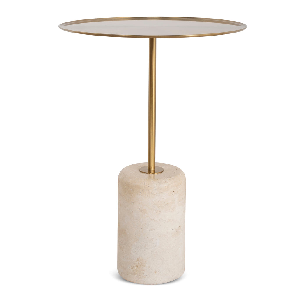 45cm Brushed Gold Capri Side Table - Travertine