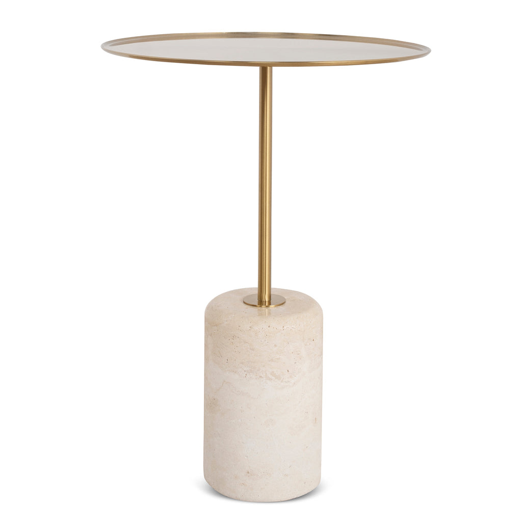 45cm Brushed Gold Capri Side Table - Travertine