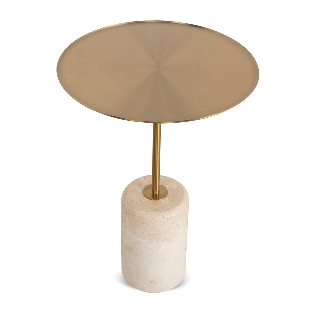 45cm Brushed Gold Capri Side Table - Travertine