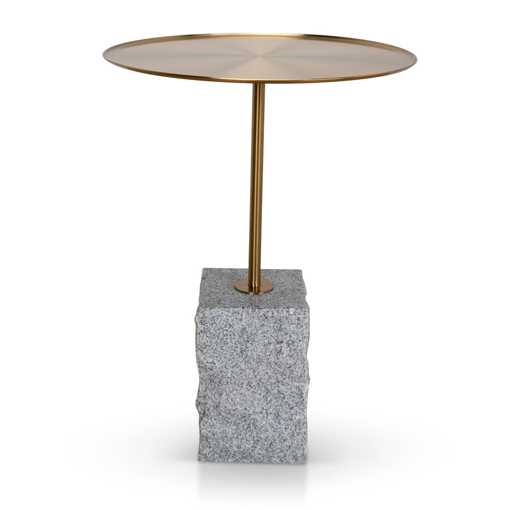 45 cm Brushed Gold Capri Side Table - Faceted Granite Marble