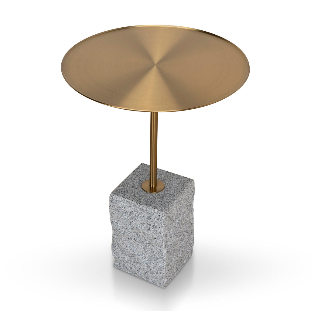 45 cm Brushed Gold Capri Side Table - Faceted Granite Marble