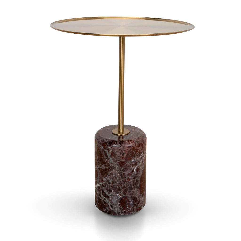 45cm Brushed Gold Capri Side Table - Rosso Levanto Marble
