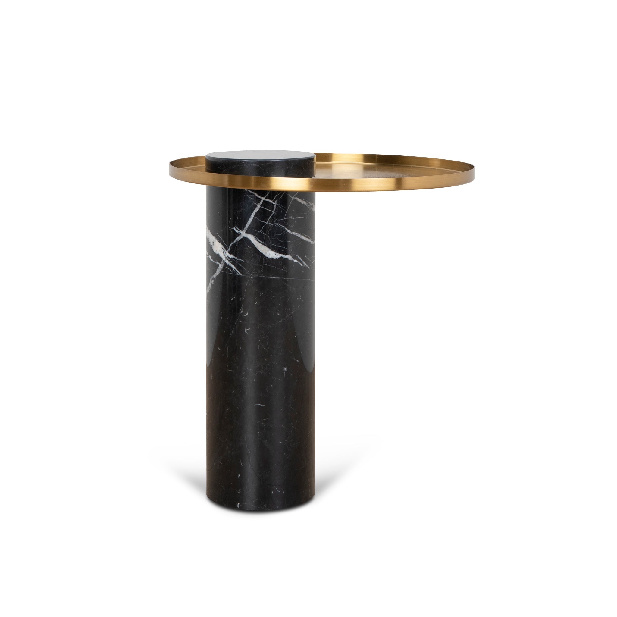 40cm Round Brushed Gold Capri Side Table - Black Marble