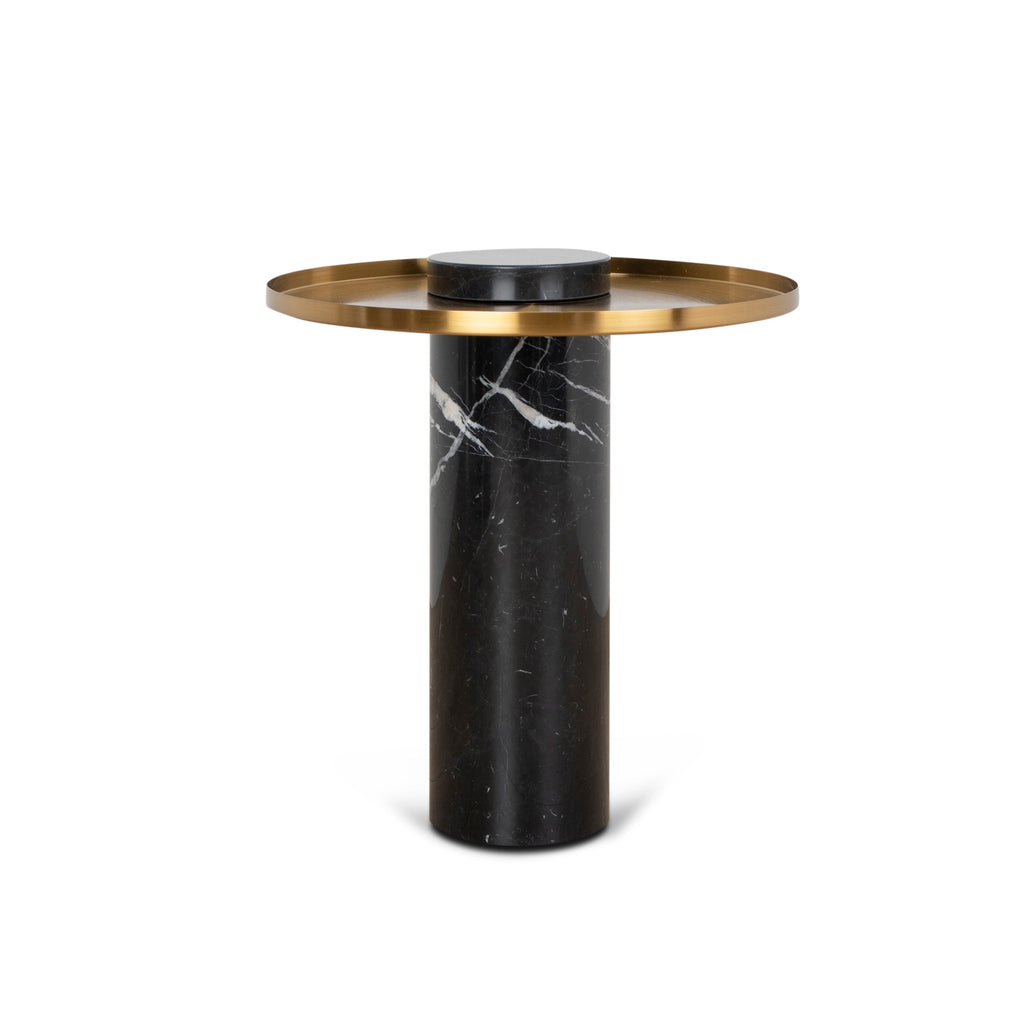 40cm Round Brushed Gold Capri Side Table - Black Marble
