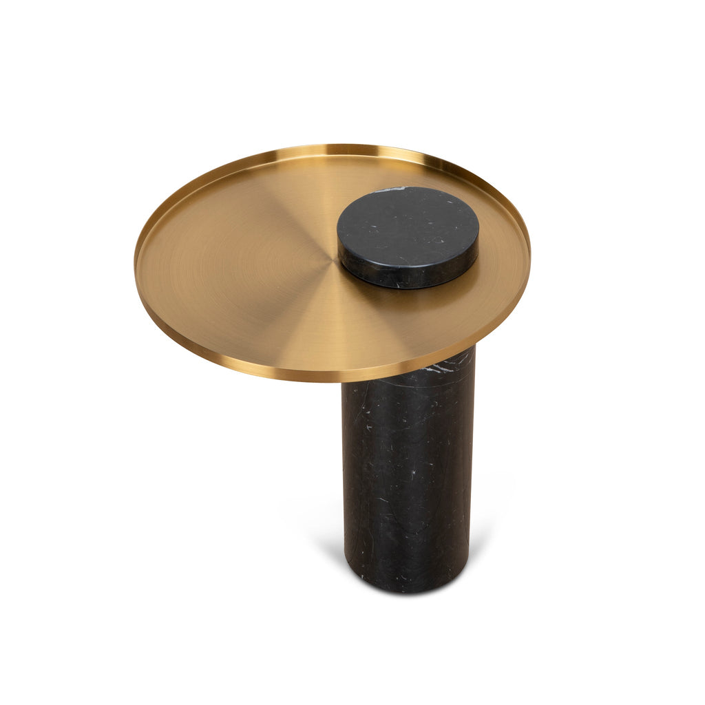 40cm Round Brushed Gold Capri Side Table - Black Marble