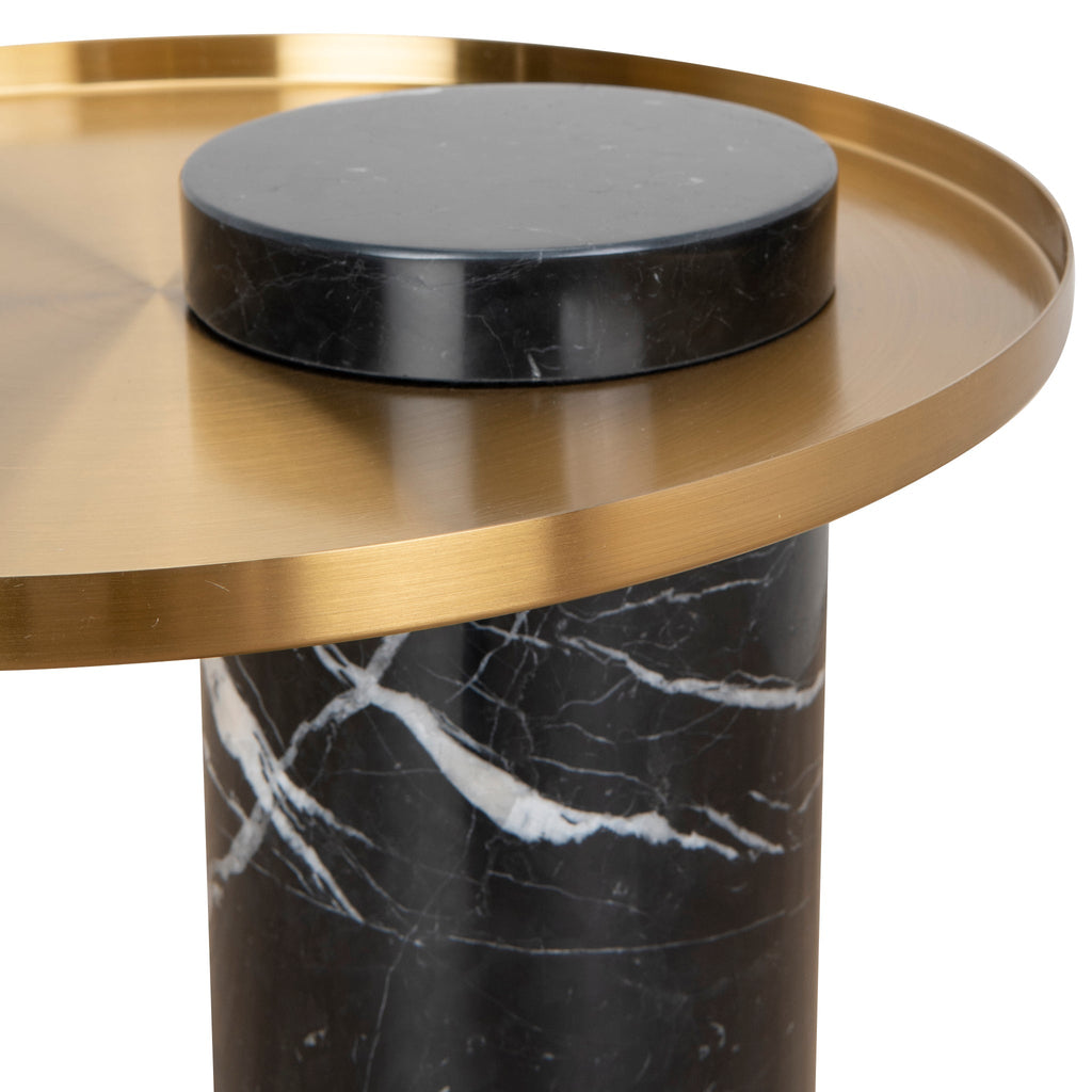 40cm Round Brushed Gold Capri Side Table - Black Marble