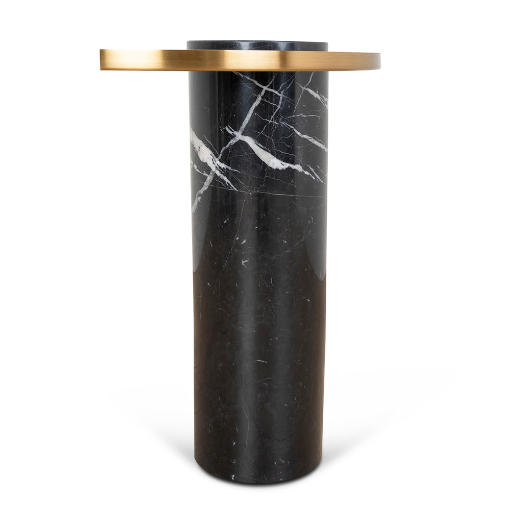 40cm Round Brushed Gold Capri Side Table - Black Marble