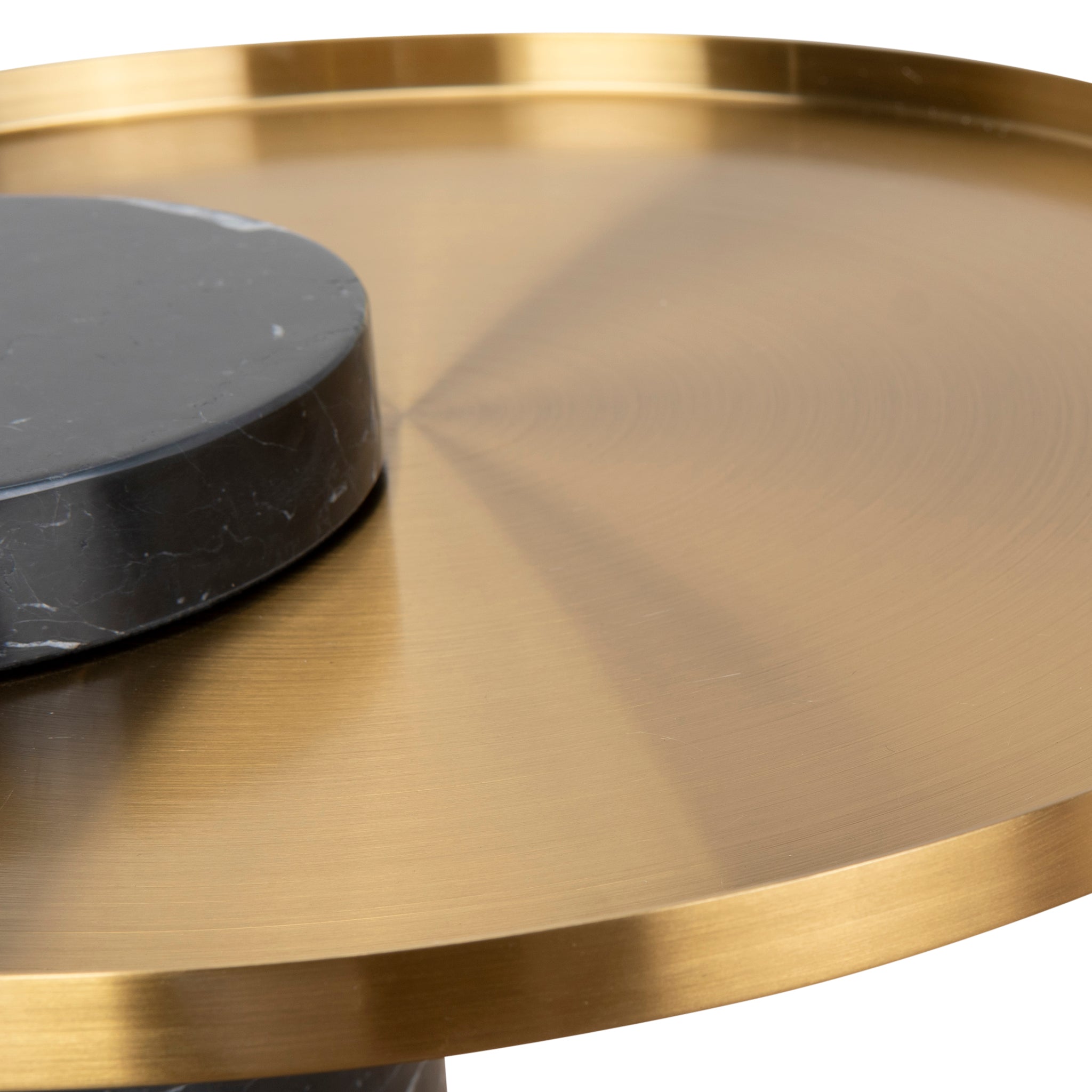 40cm Round Brushed Gold Capri Side Table - Black Marble