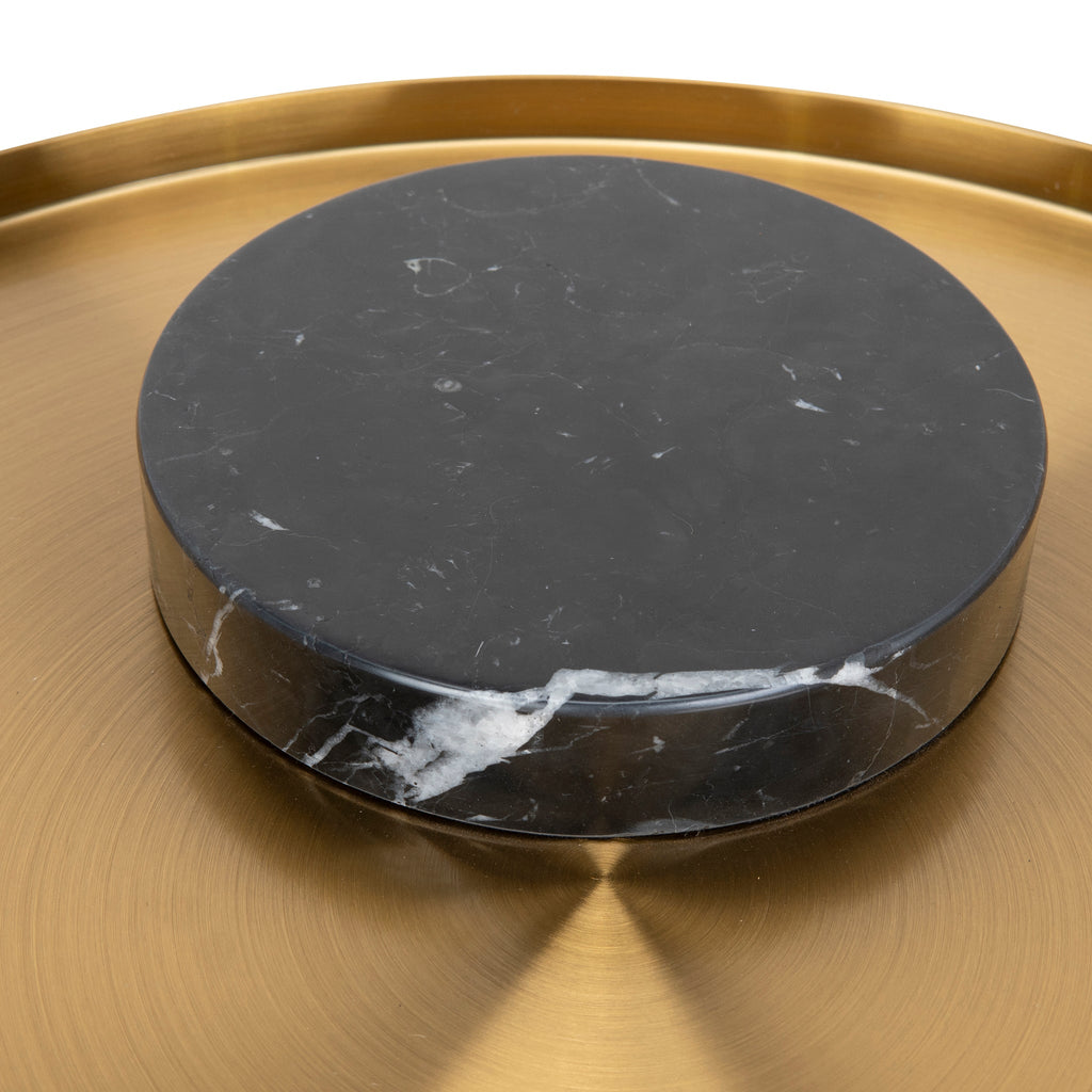 40cm Round Brushed Gold Capri Side Table - Black Marble