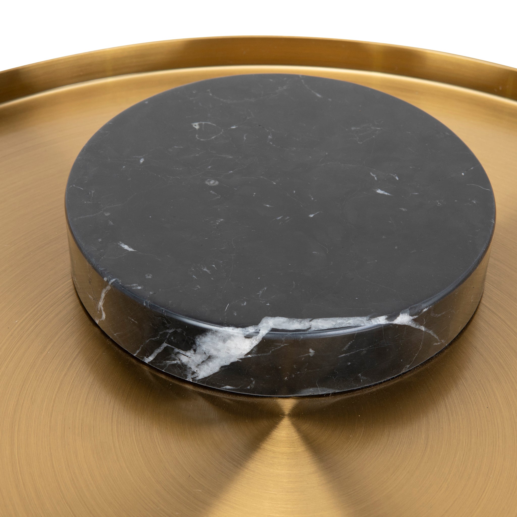 40cm Round Brushed Gold Capri Side Table - Black Marble