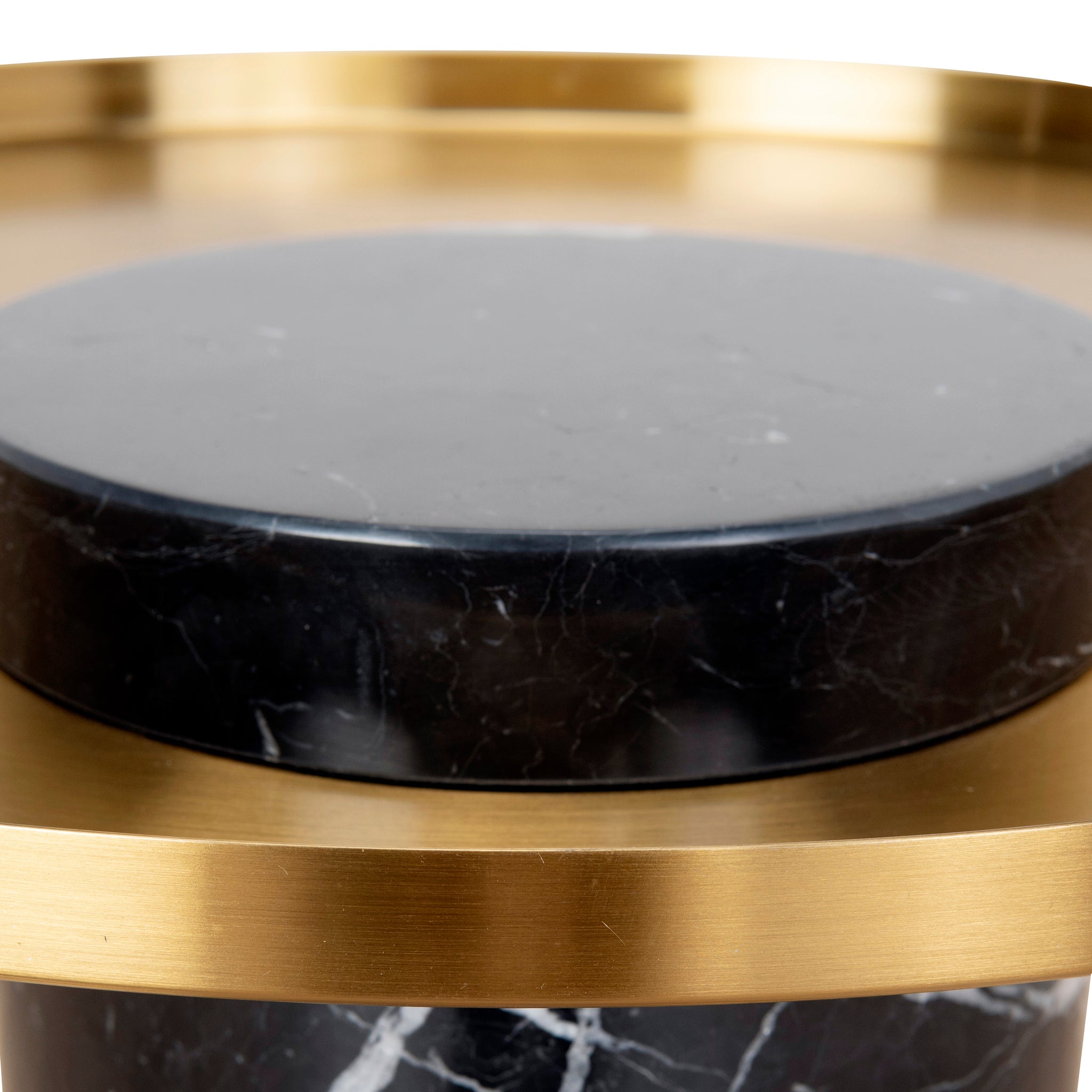 40cm Round Brushed Gold Capri Side Table - Black Marble