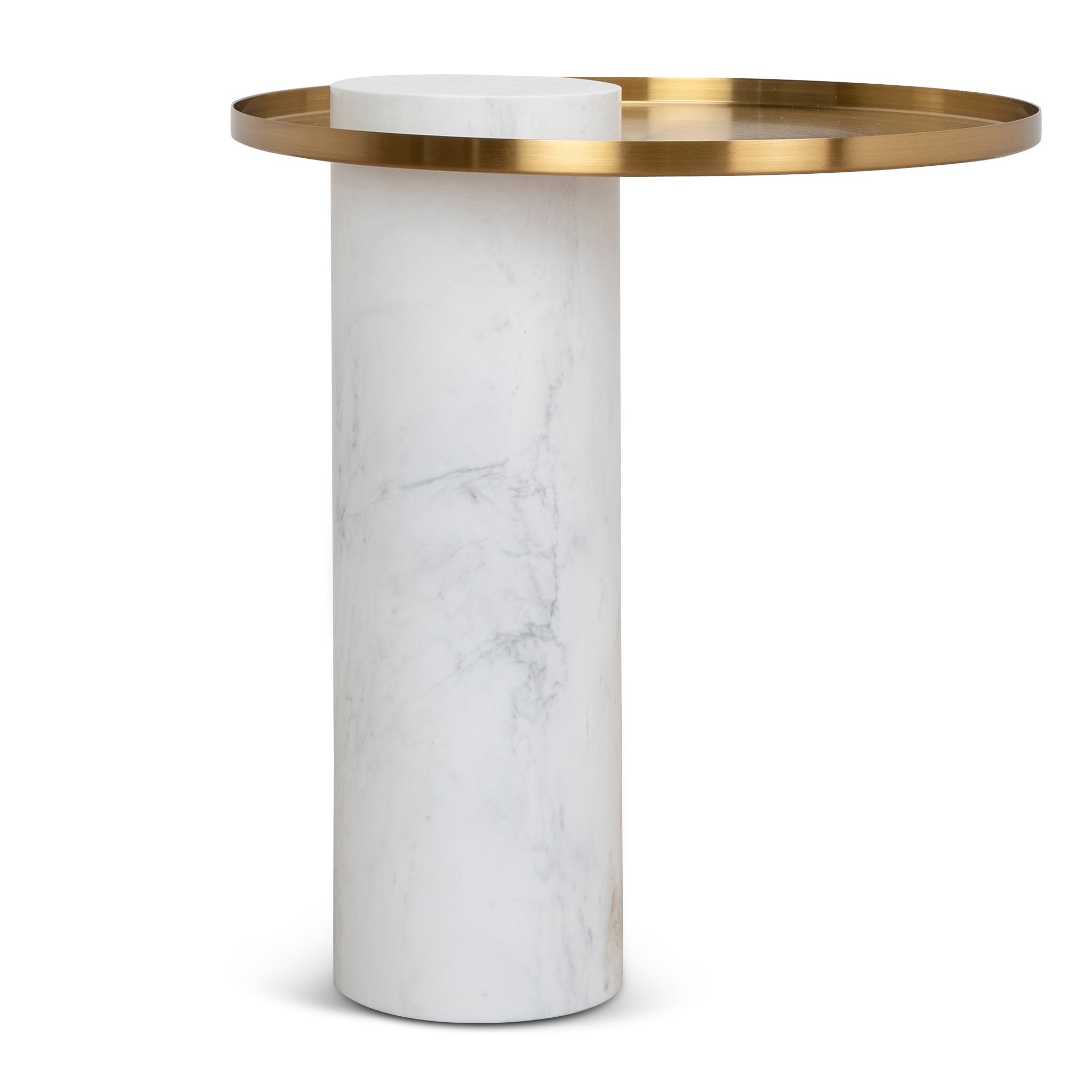 40cm Round Brushed Gold Capri Side Table - Marble
