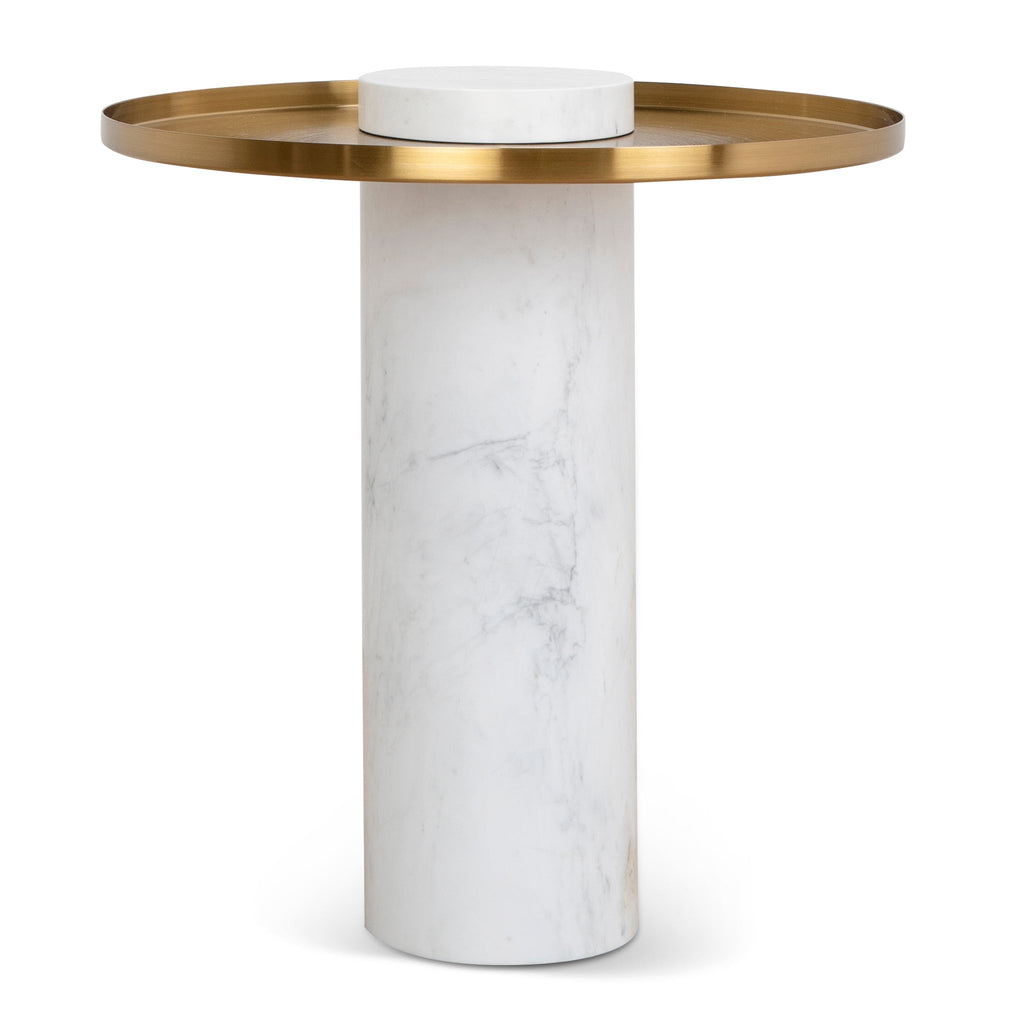 40cm Round Brushed Gold Capri Side Table - Marble