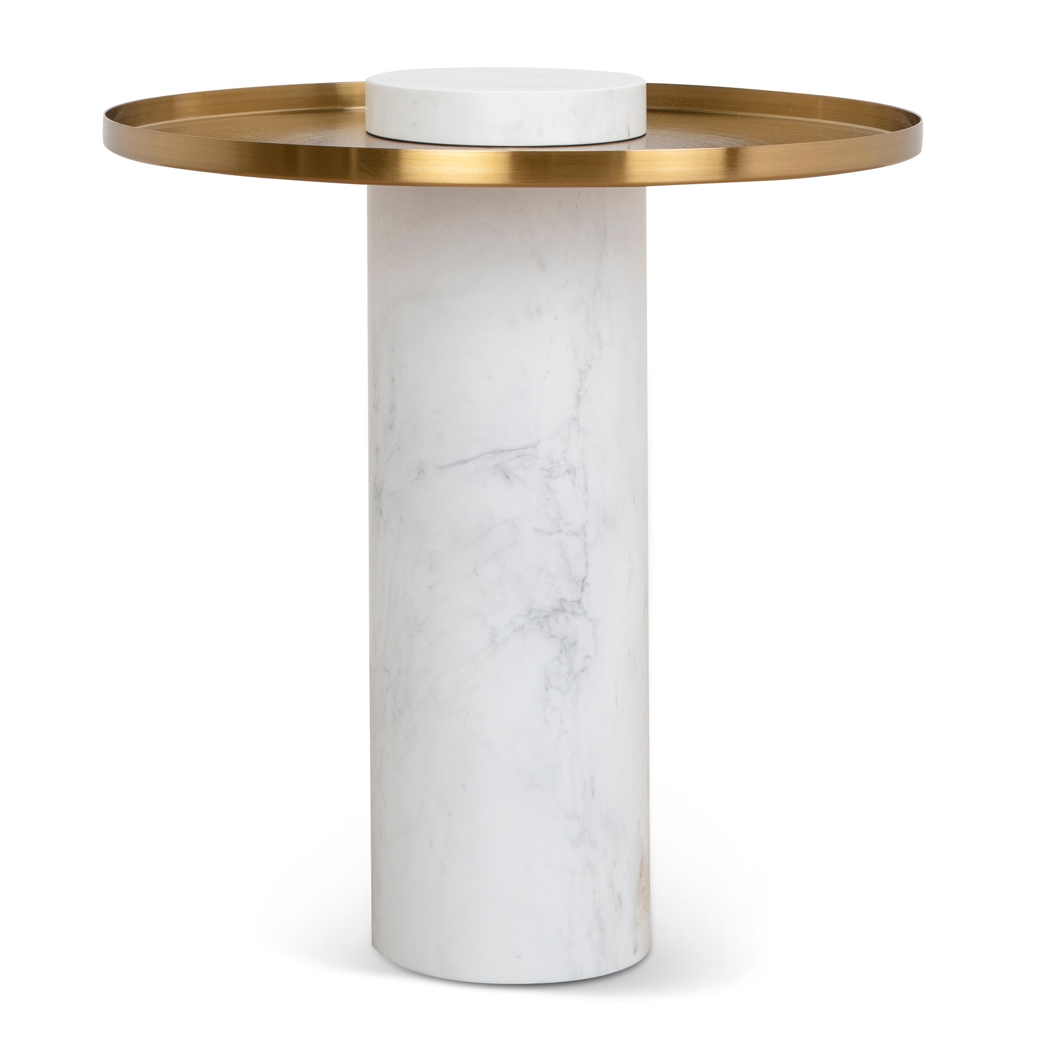40cm Round Brushed Gold Capri Side Table - Marble