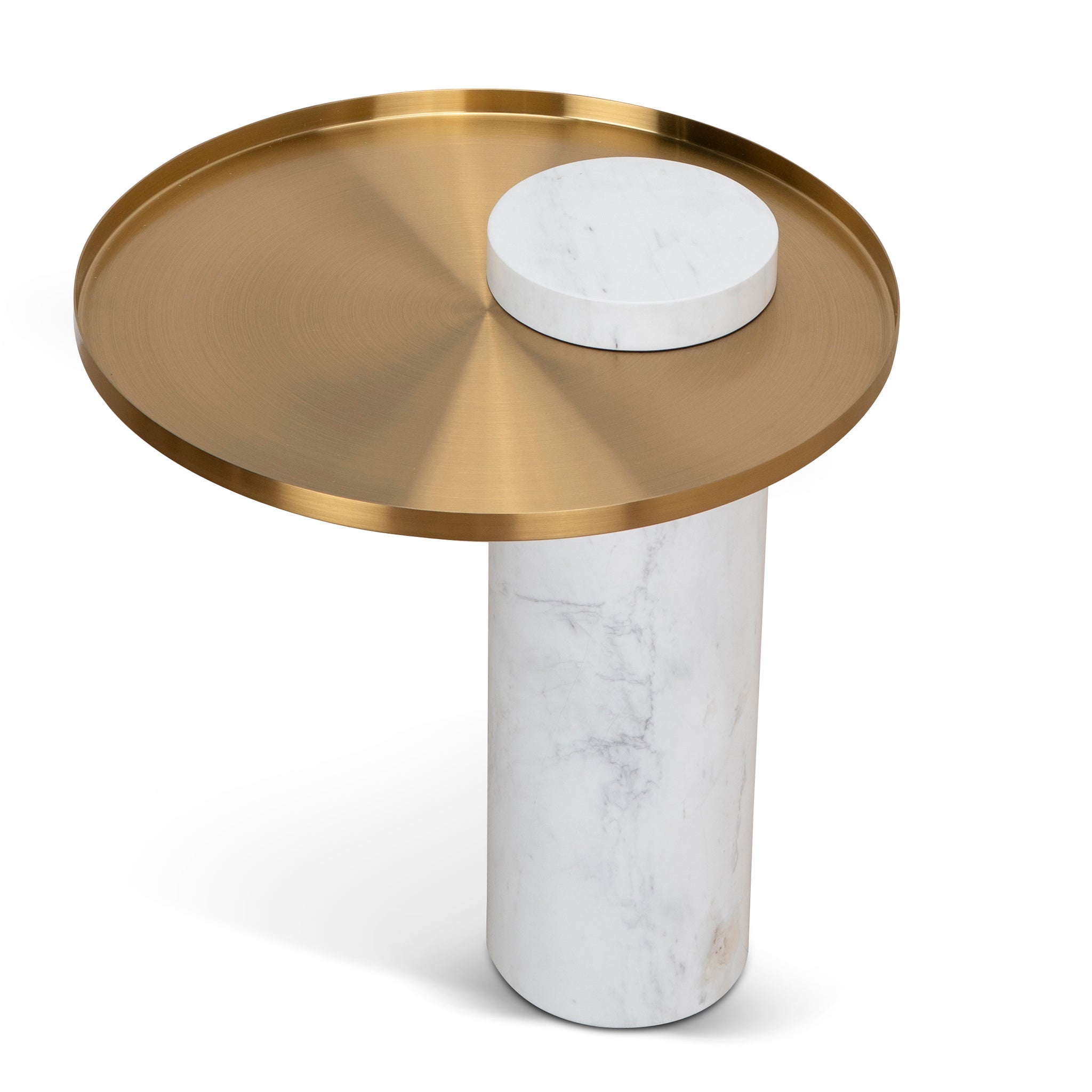 40cm Round Brushed Gold Capri Side Table - Marble