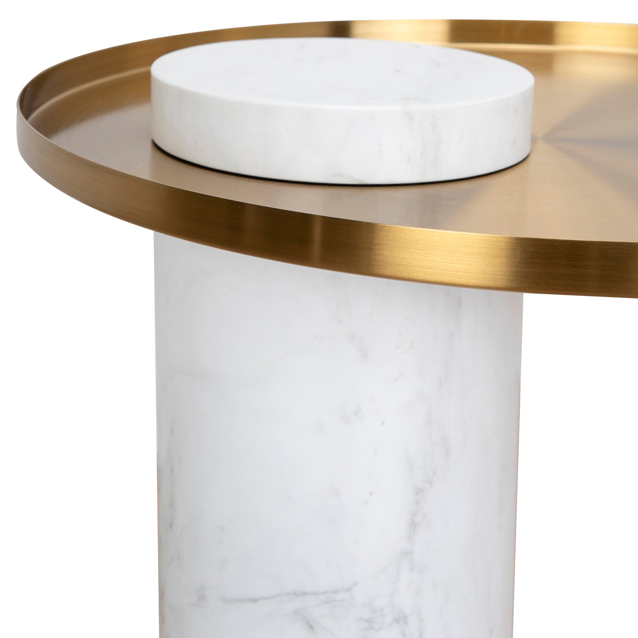 40cm Round Brushed Gold Capri Side Table - Marble