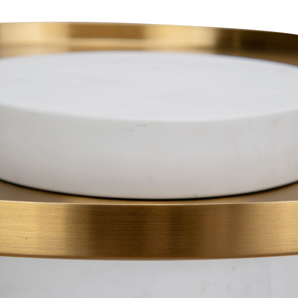 40cm Round Brushed Gold Capri Side Table - Marble