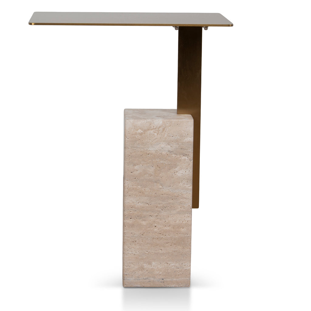 40 cm Brushed Gold Capri Side Table - Natural