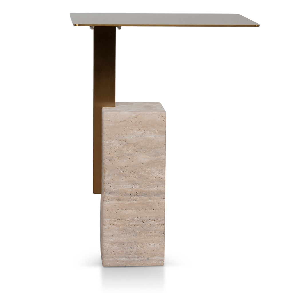 40 cm Brushed Gold Capri Side Table - Natural