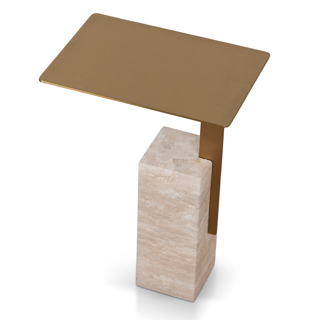 40 cm Brushed Gold Capri Side Table - Natural