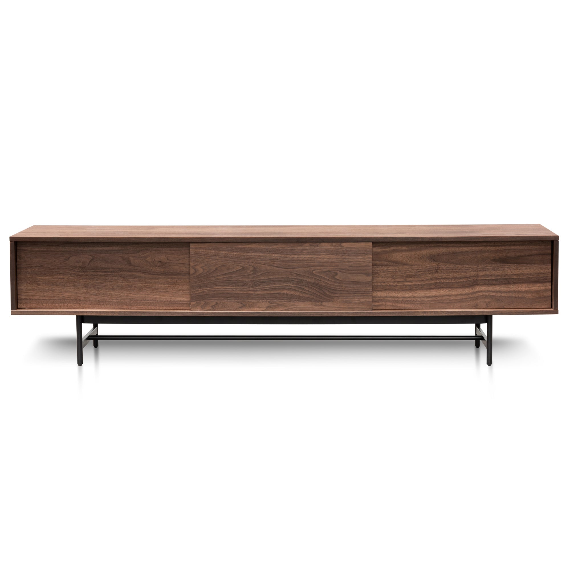 2.1m Walnut Wooden Palermo TV Entertainment Unit - Black legs