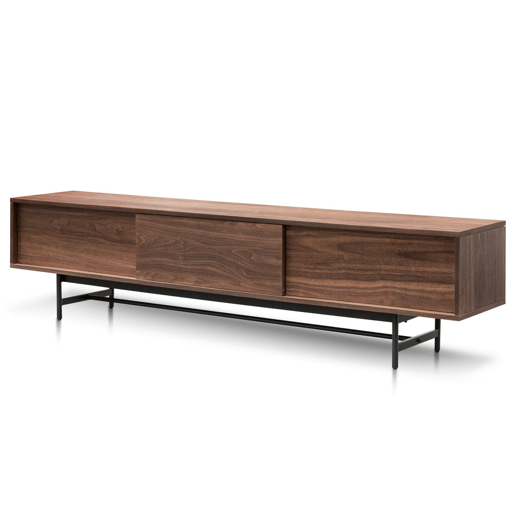 2.1m Walnut Wooden Palermo TV Entertainment Unit - Black legs