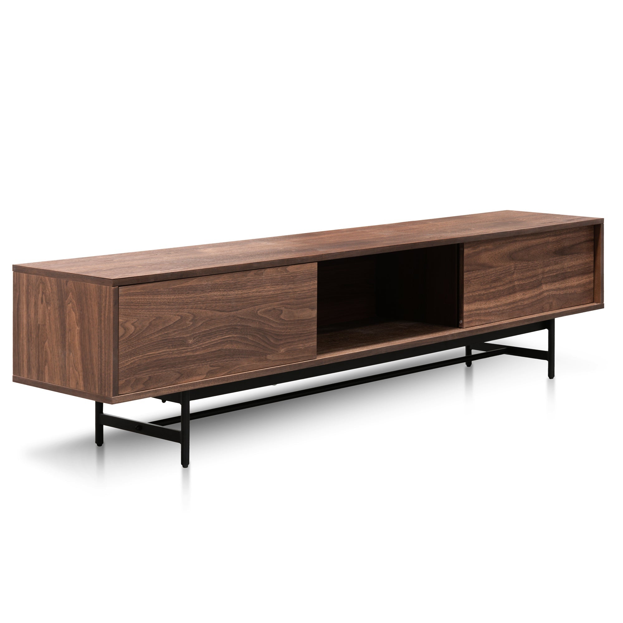 2.1m Walnut Wooden Palermo TV Entertainment Unit - Black legs