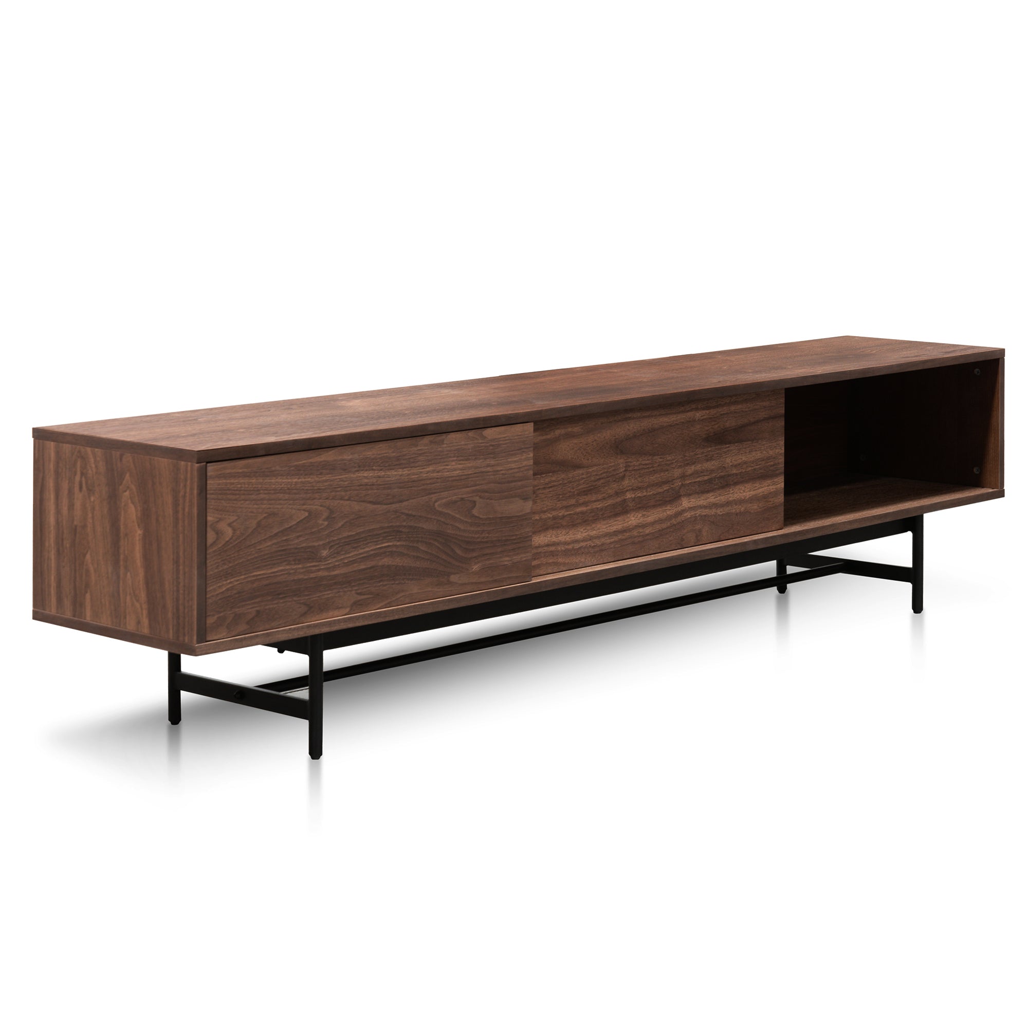 2.1m Walnut Wooden Palermo TV Entertainment Unit - Black legs
