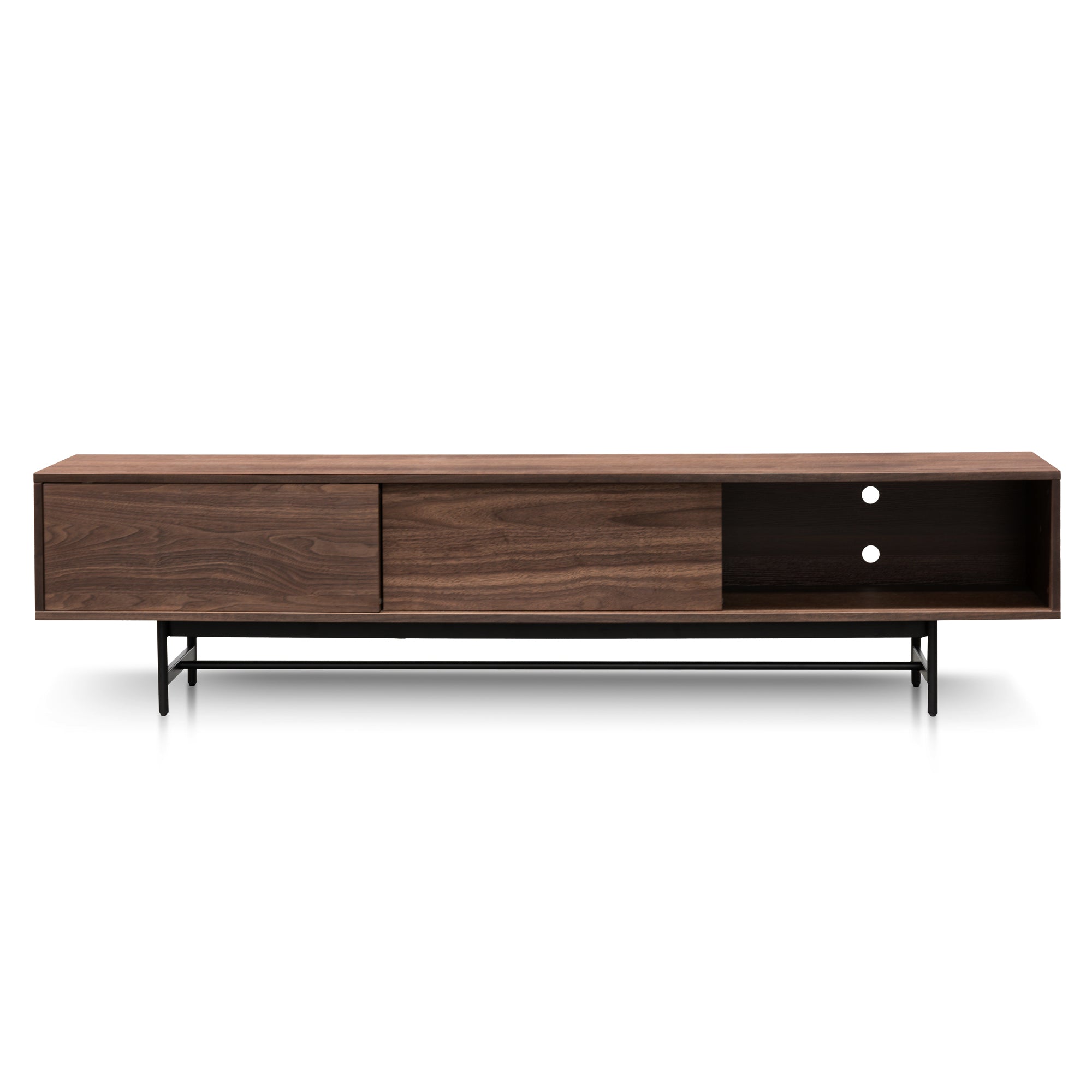 2.1m Walnut Wooden Palermo TV Entertainment Unit - Black legs