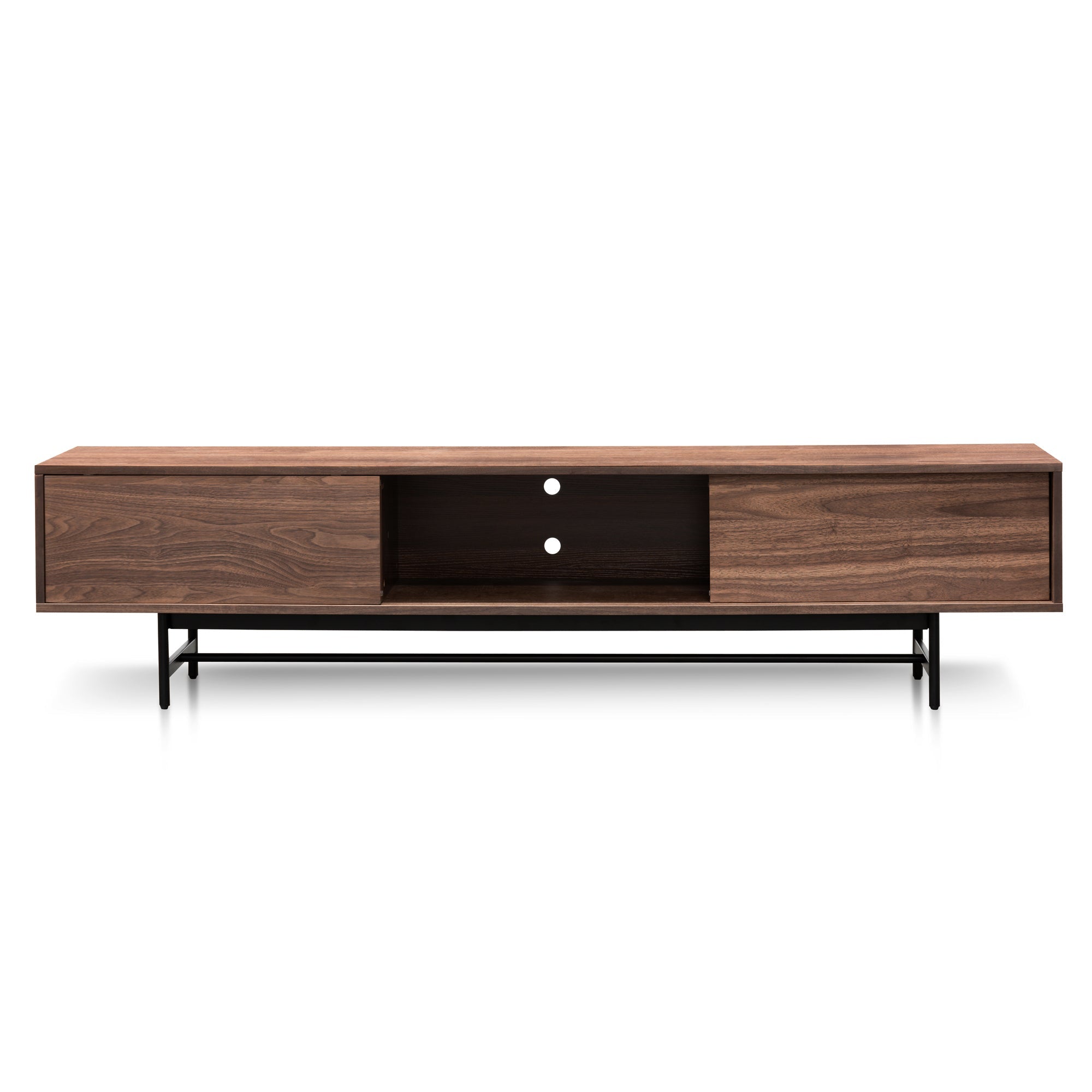 2.1m Walnut Wooden Palermo TV Entertainment Unit - Black legs