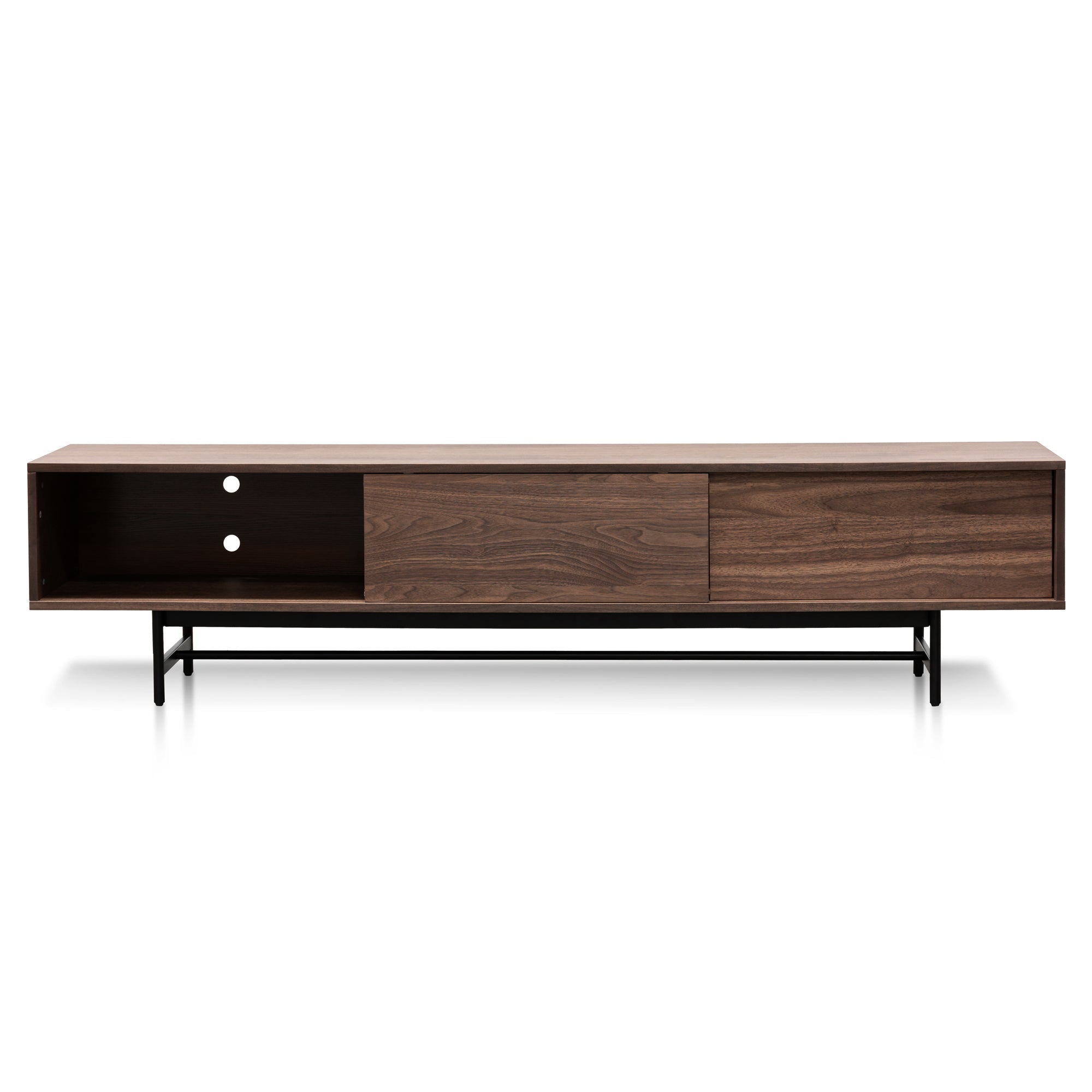 2.1m Walnut Wooden Palermo TV Entertainment Unit - Black legs