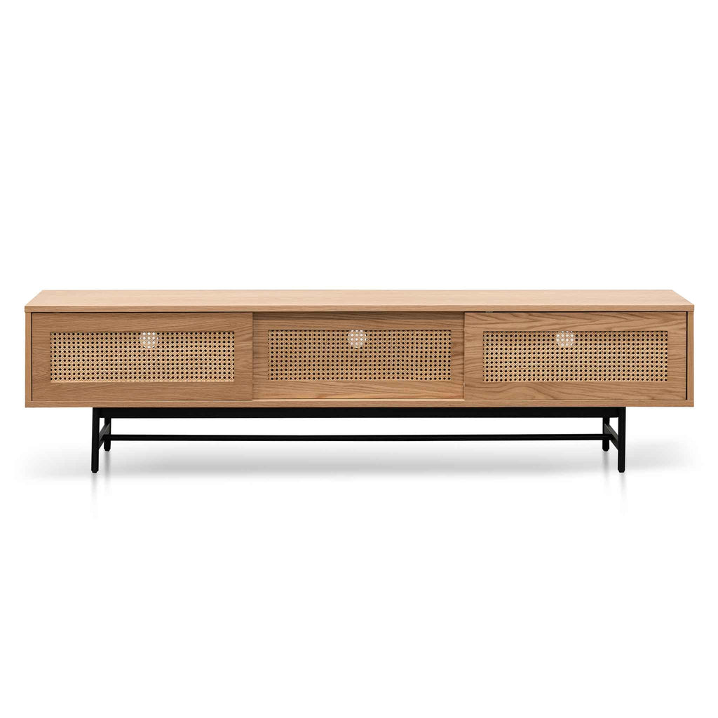 2m Natural Oak Palermo TV Entertainment Unit - Rattan Doors