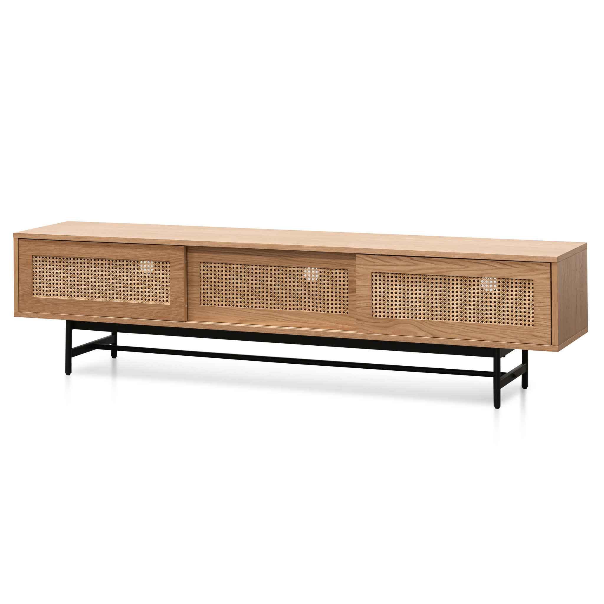 2m Natural Oak Palermo TV Entertainment Unit - Rattan Doors