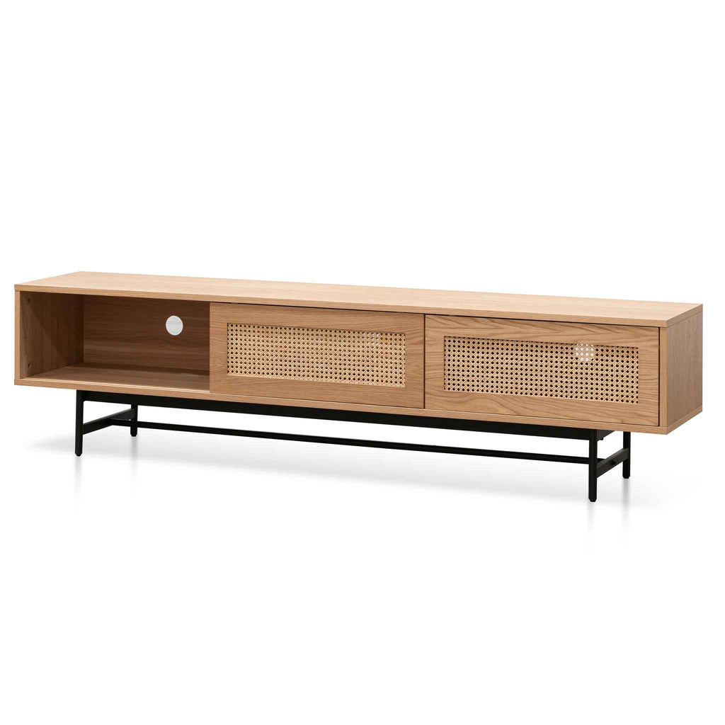 2m Natural Oak Palermo TV Entertainment Unit - Rattan Doors