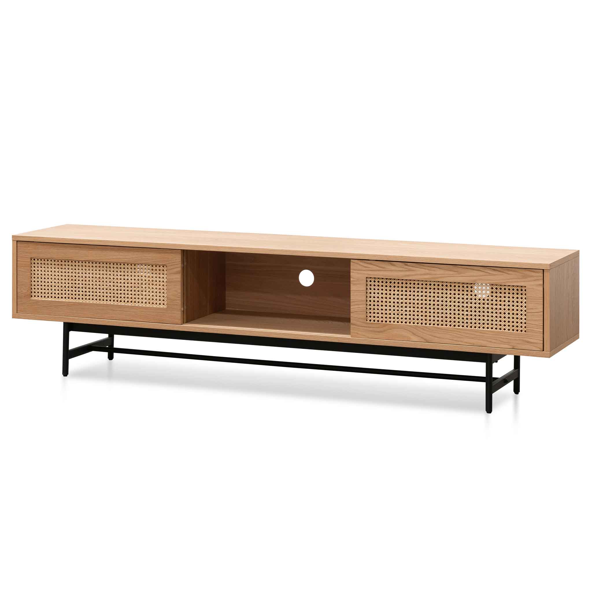 2m Natural Oak Palermo TV Entertainment Unit - Rattan Doors