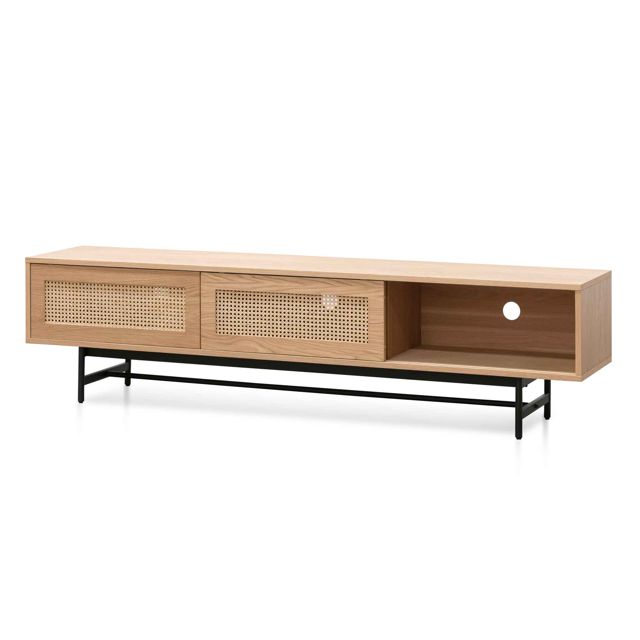 2m Natural Oak Palermo TV Entertainment Unit - Rattan Doors