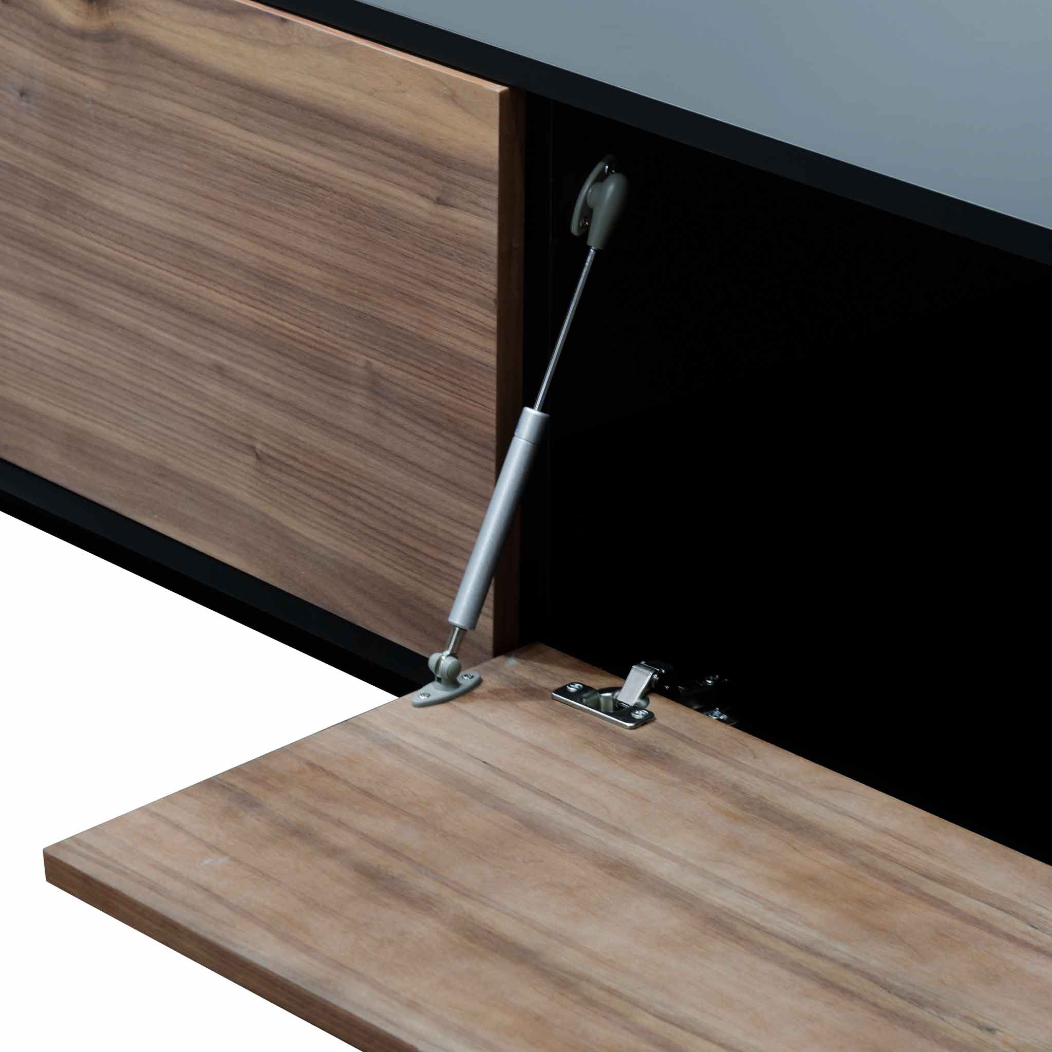 2.3m Wooden Entertainment Unit - Black with Walnut Drawers