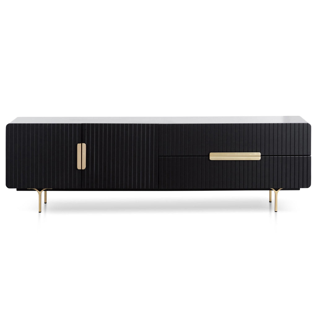 Matte Black Palermo TV Entertainment Unit - Brass Legs and Handle