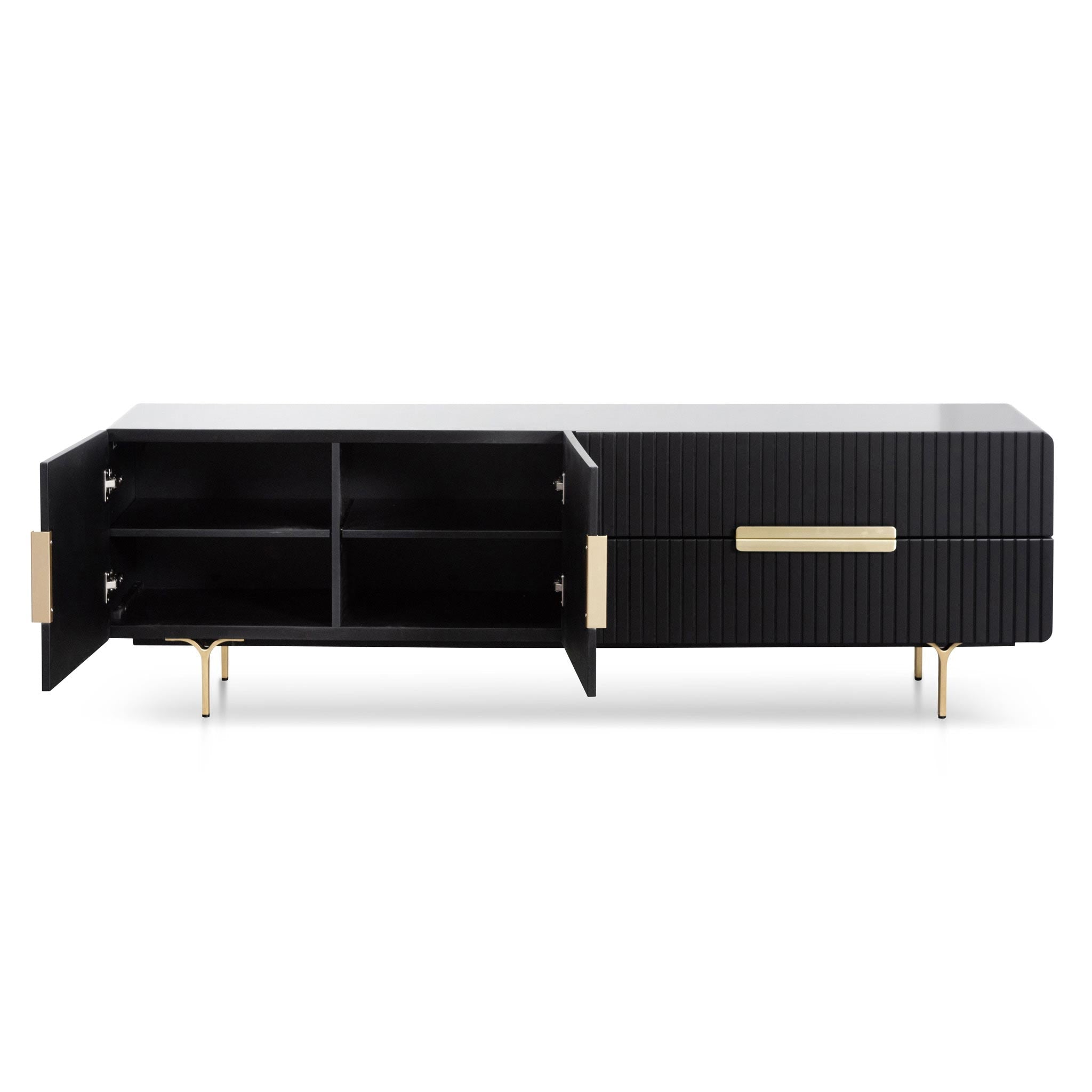 Matte Black Palermo TV Entertainment Unit - Brass Legs and Handle