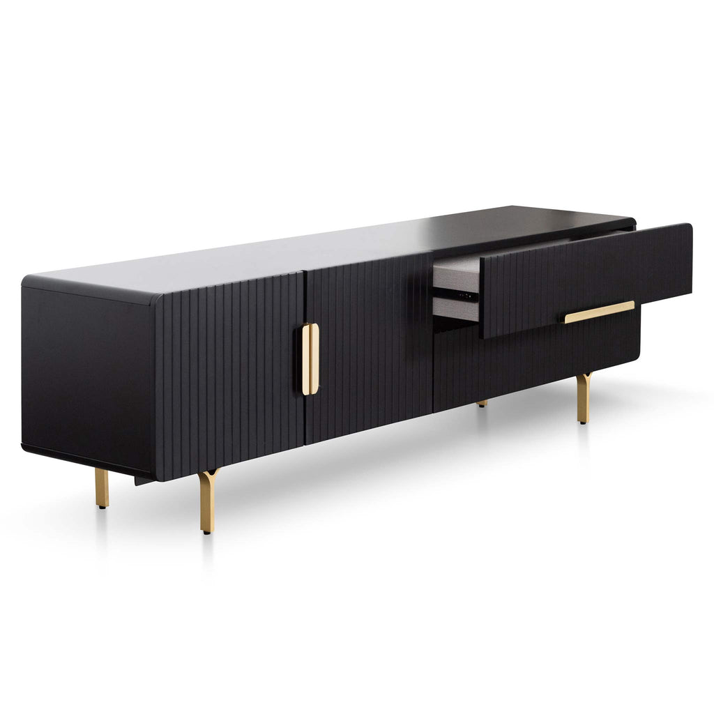 Matte Black Palermo TV Entertainment Unit - Brass Legs and Handle