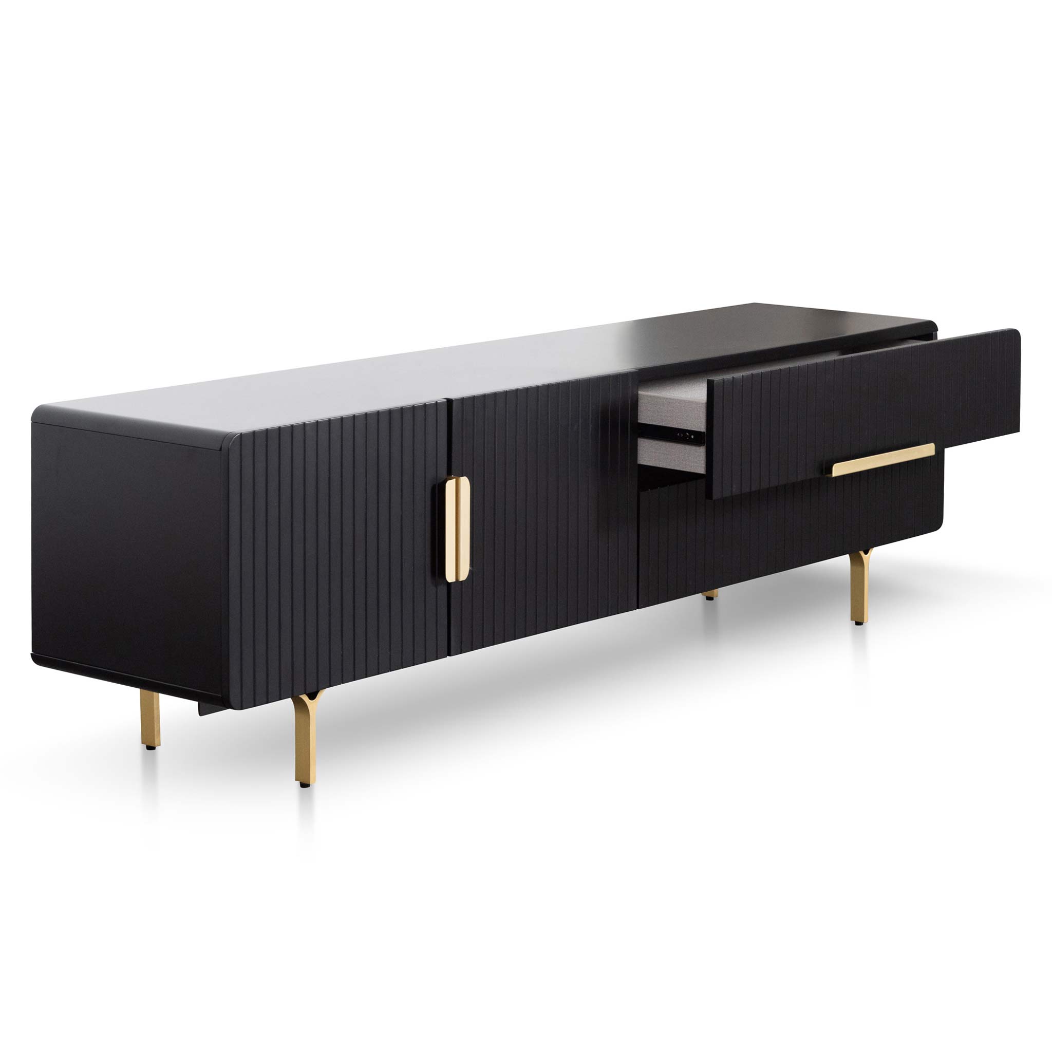 Matte Black Palermo TV Entertainment Unit - Brass Legs and Handle