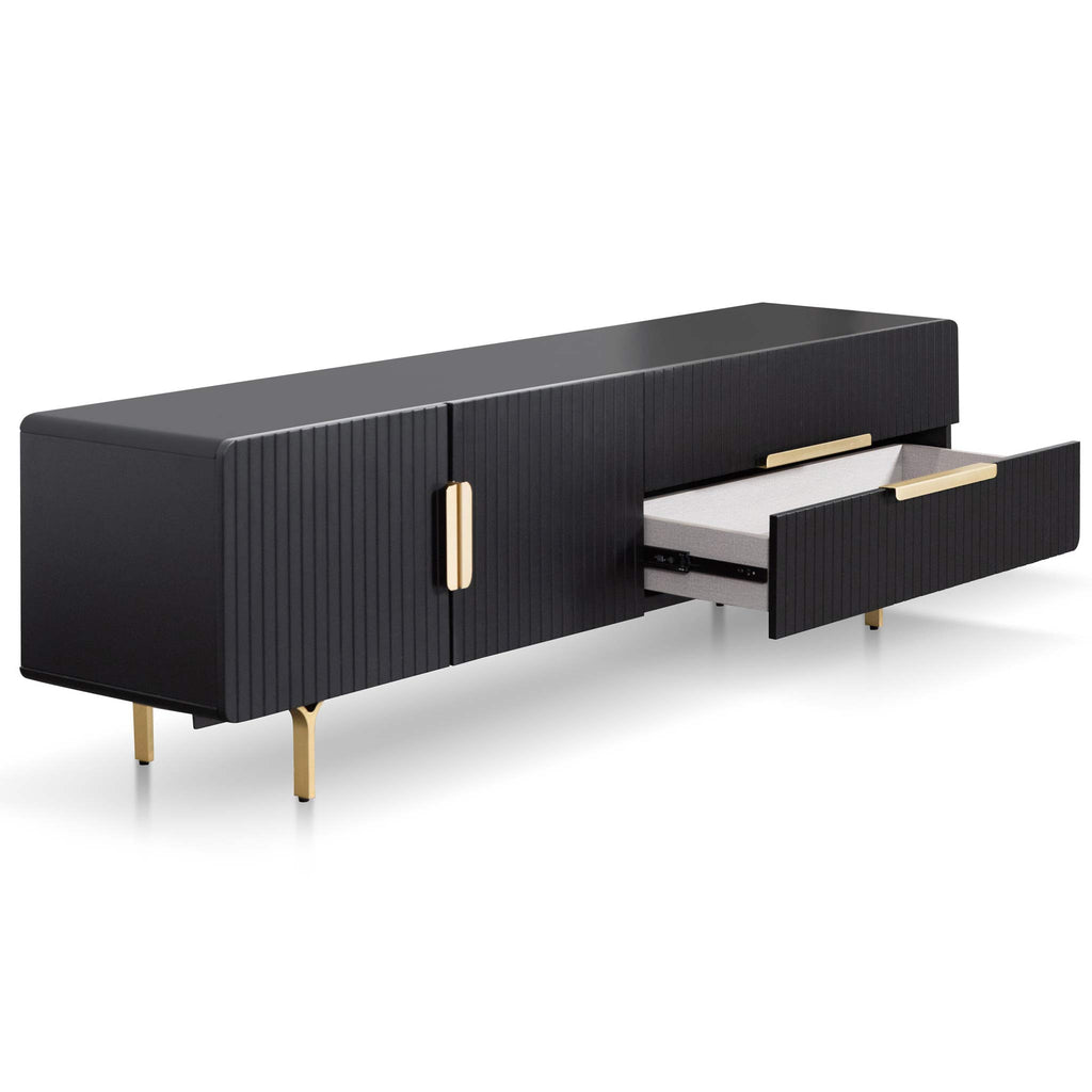 Matte Black Palermo TV Entertainment Unit - Brass Legs and Handle