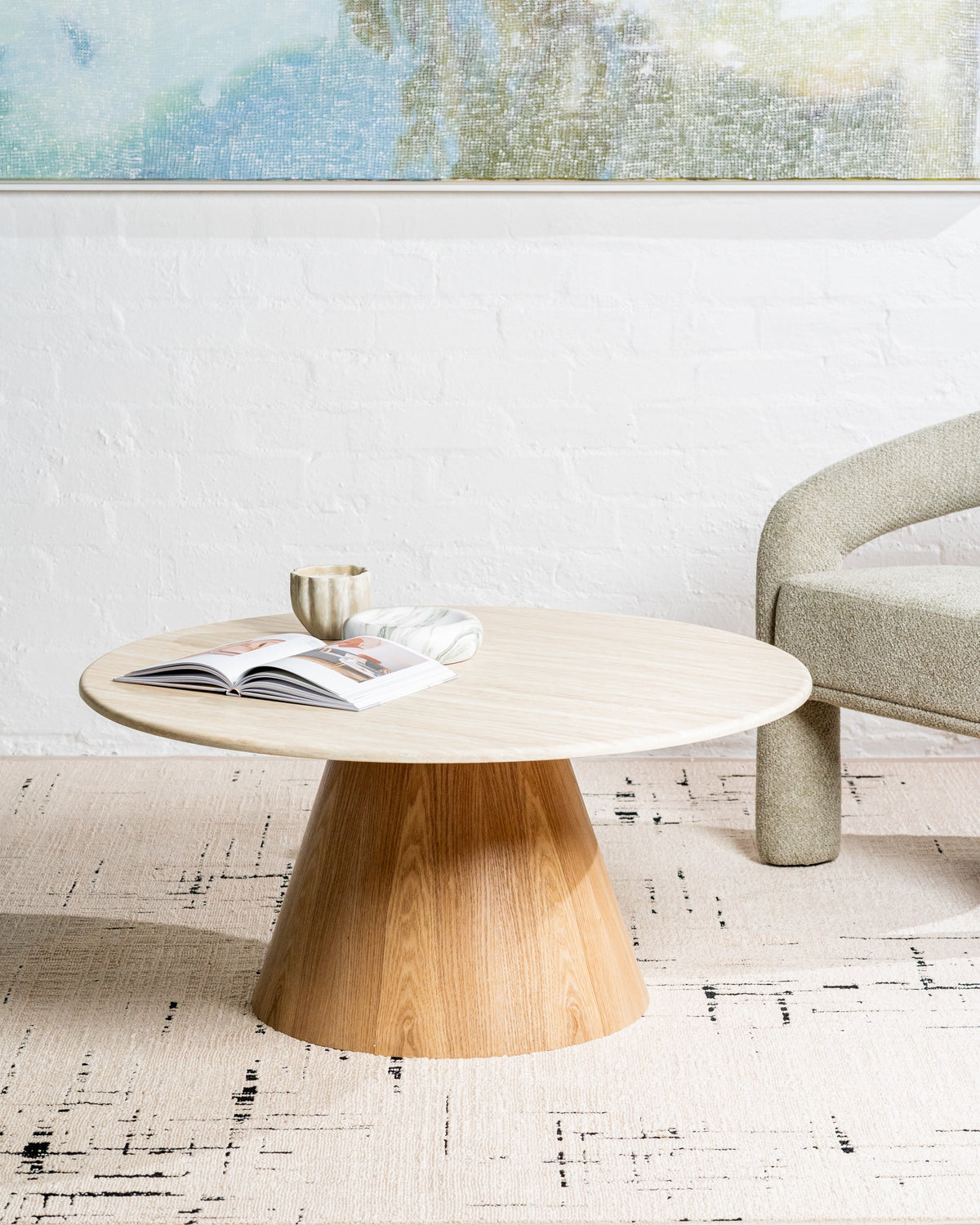 Wavessa Round Coffee Table White Travertine