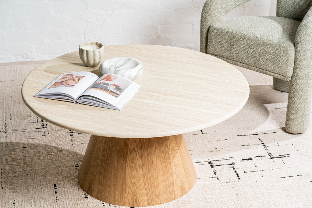 Wavessa Round Coffee Table White Travertine