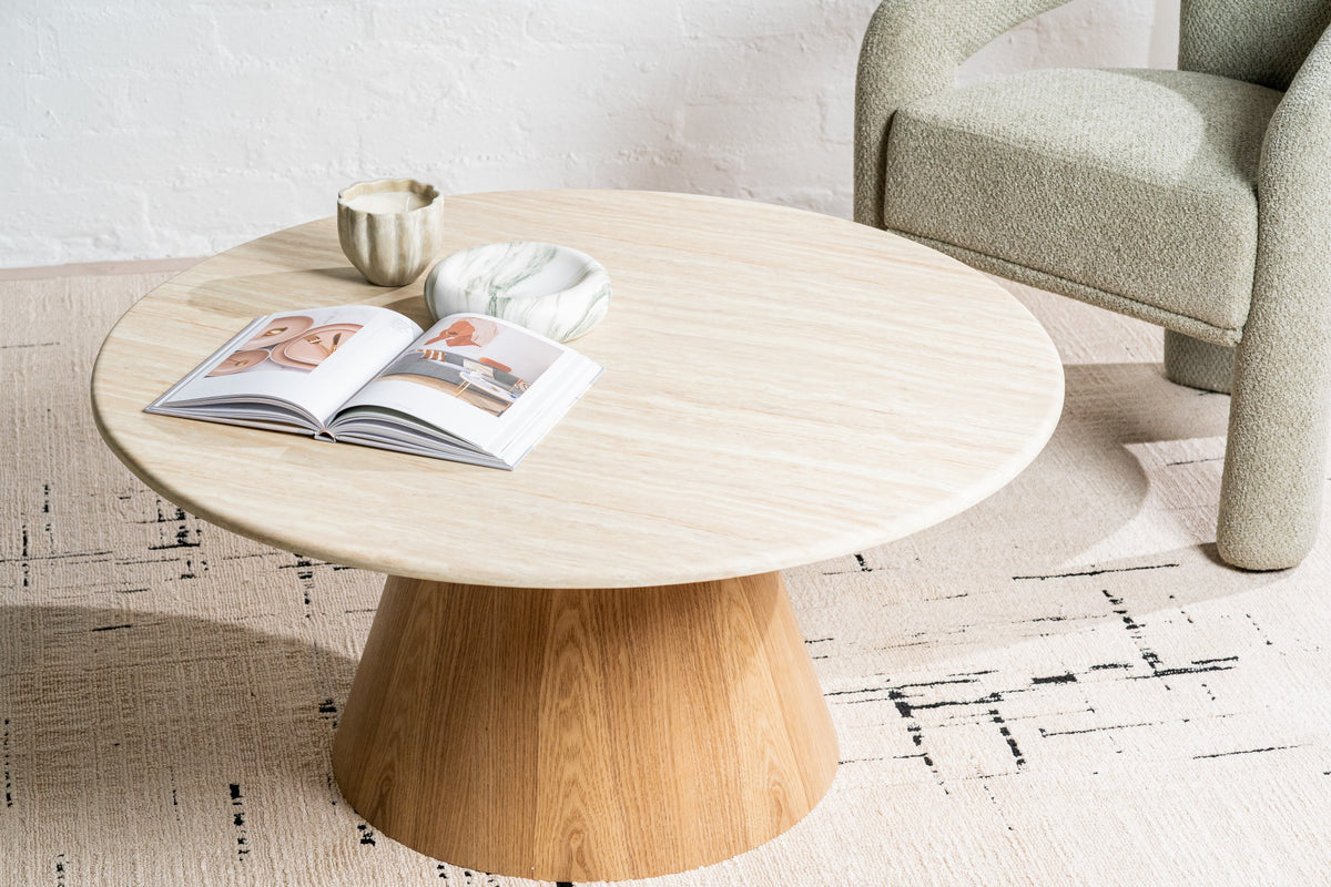 Wavessa Round Coffee Table White Travertine