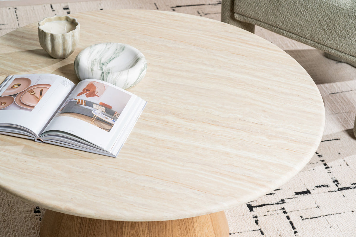 Wavessa Round Coffee Table White Travertine