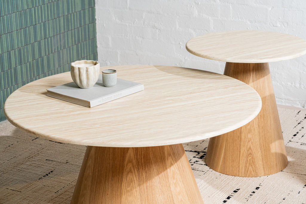 Wavessa Round Coffee Table White Travertine