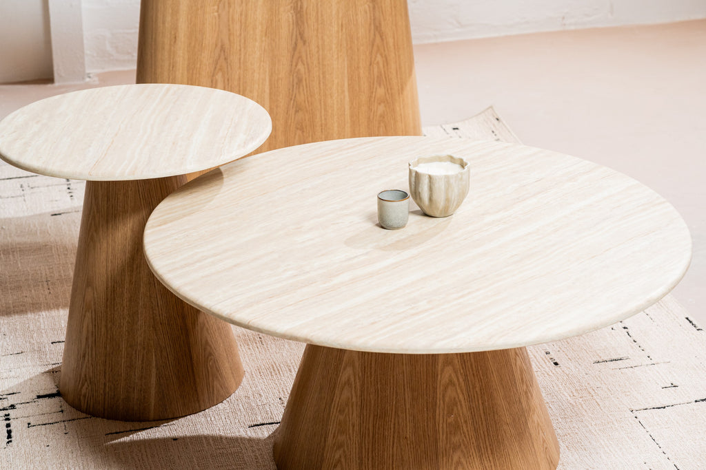Wavessa Round Coffee Table White Travertine
